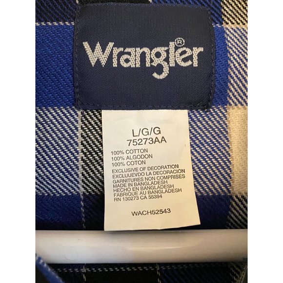 Wrangler Western Shirt Men Large Blue Plaid Flannel Pearl Snap Cowboy Pockets - Picture 2 of 16